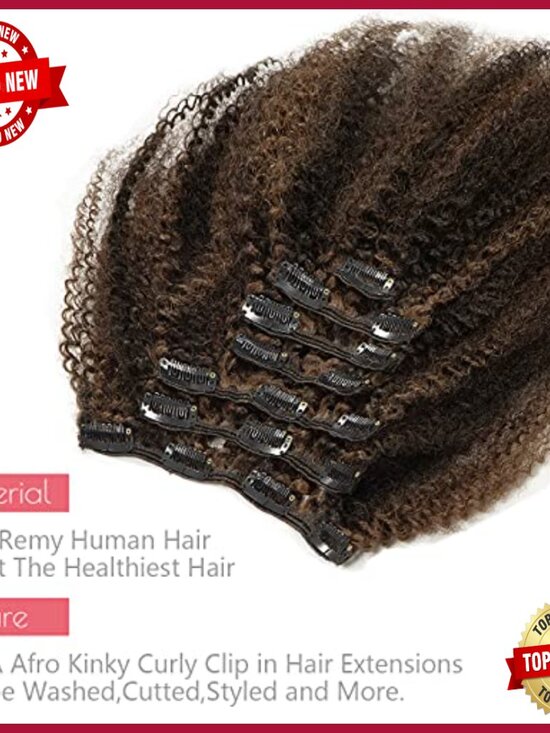 20 Inch Human Hair Clip-In Extensions, Afro Kinky Curly 120g main image 2